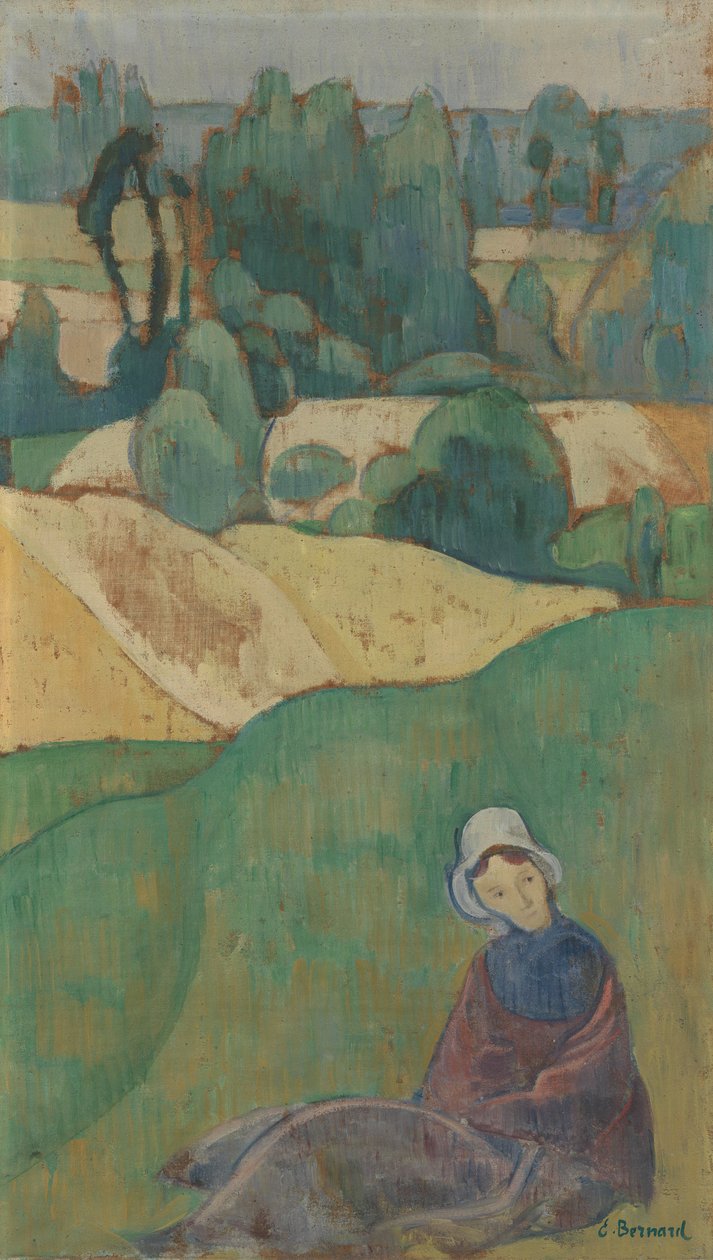 Mujer sentada en un campo de Emile Bernard