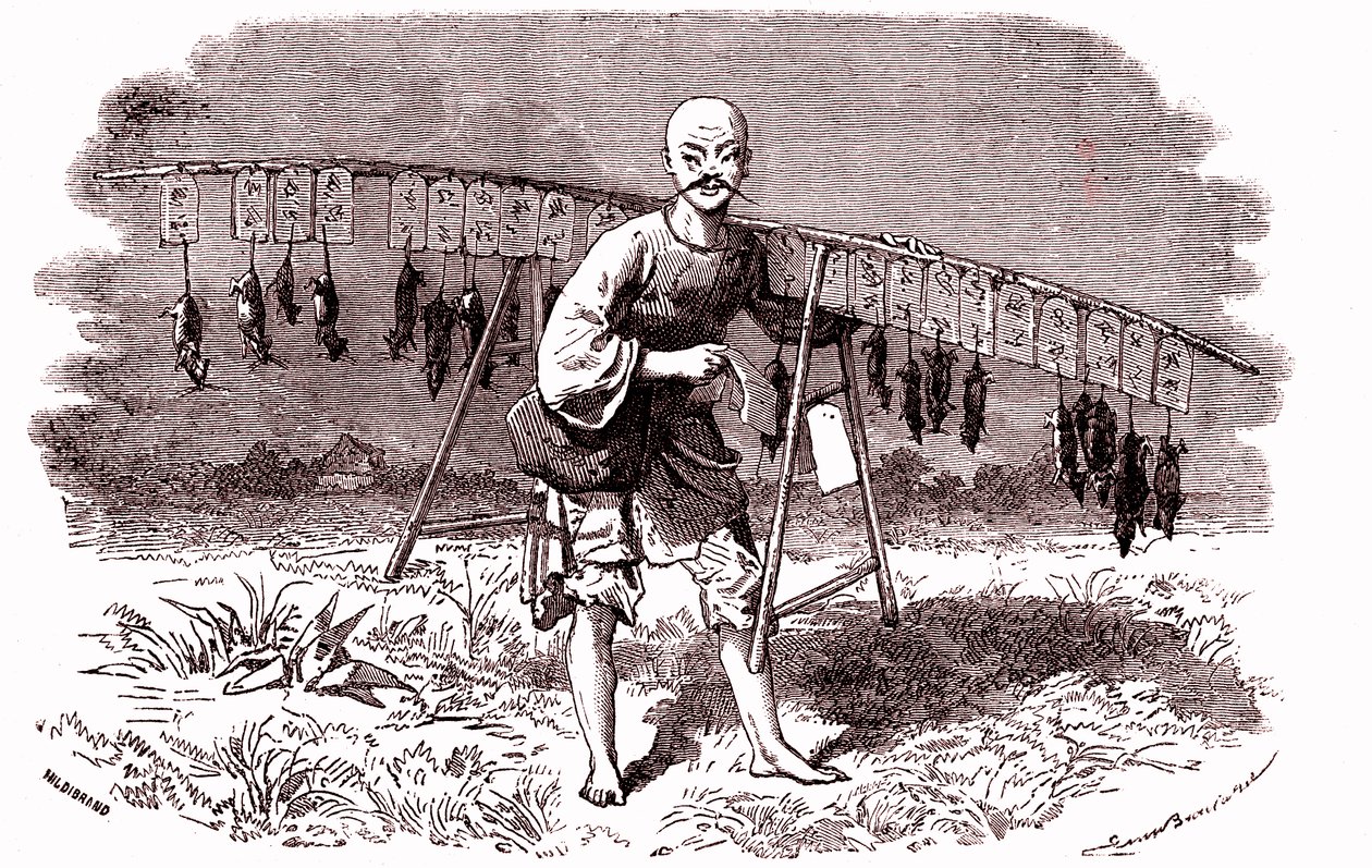 Matarratas en China. 1874 (grabado) de Emile Antoine Bayard