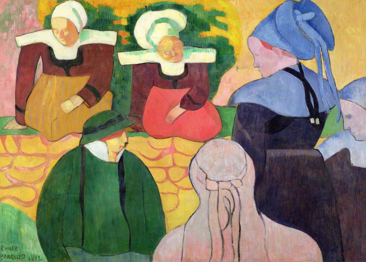 Mujeres bretonas en un muro de Emile Bernard