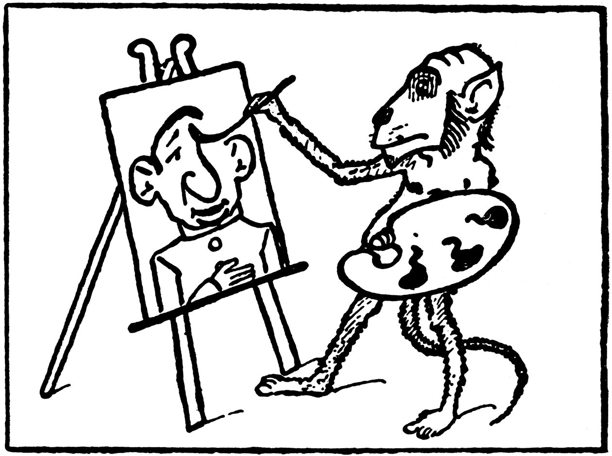 mono pintor pintando un cuadro de Emile Cohl