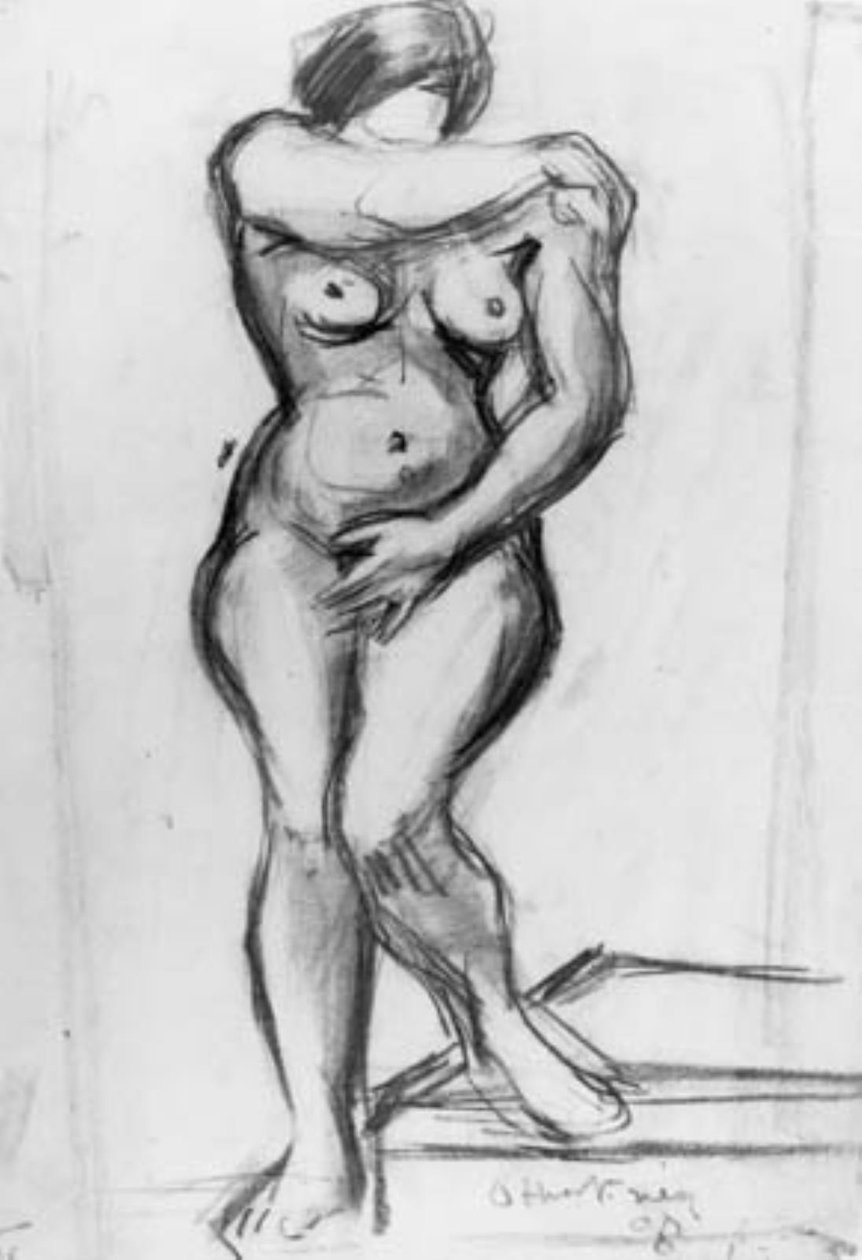 Modelo femenina de pie de frente, croquis de Emile Othon Friesz