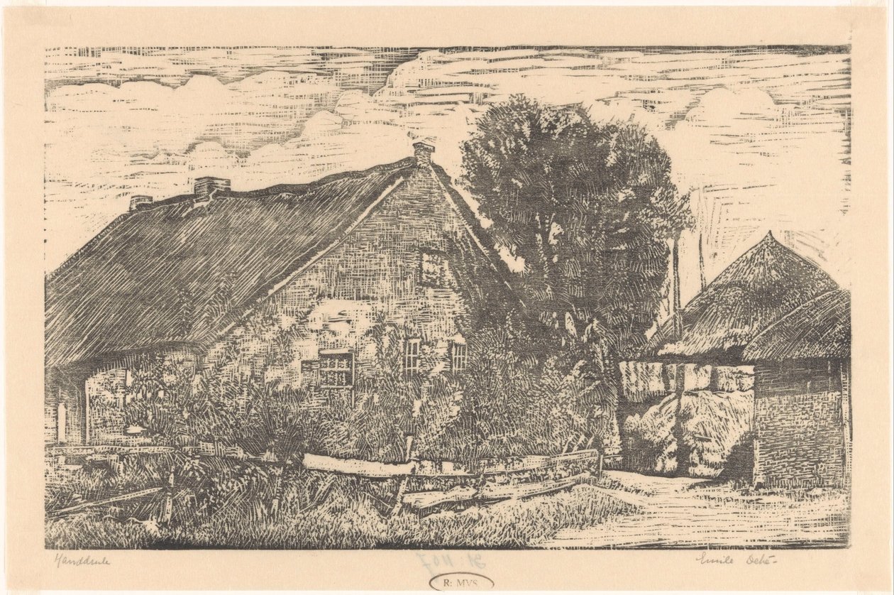 Granja con pajar de Emilius Wilhelmus Dehé (signed by artist)
