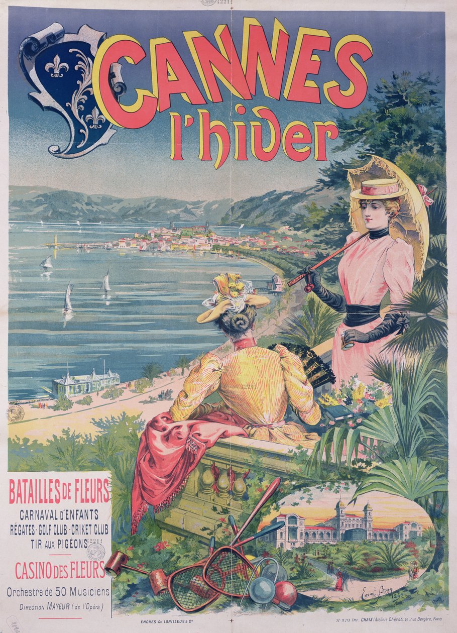Póster publicitario del Casino des Fleurs, Cannes en Invierno, 1892 de Emmanuel Brun