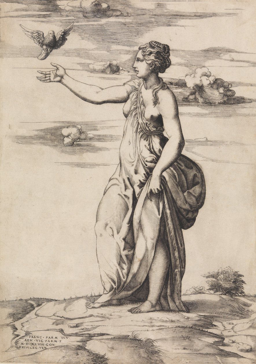 Proserpina transformando a Esculapio en un búho, 1548 de Enea Vico