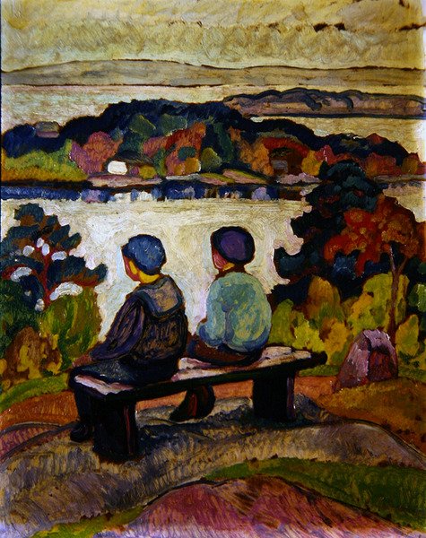 Dos Niños en un Paisaje Fluvial de Engelbert Gminska