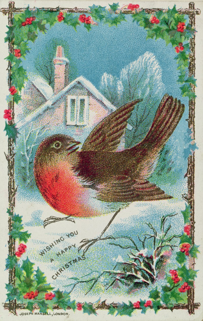 Tarjeta de Navidad con un petirrojo de English School