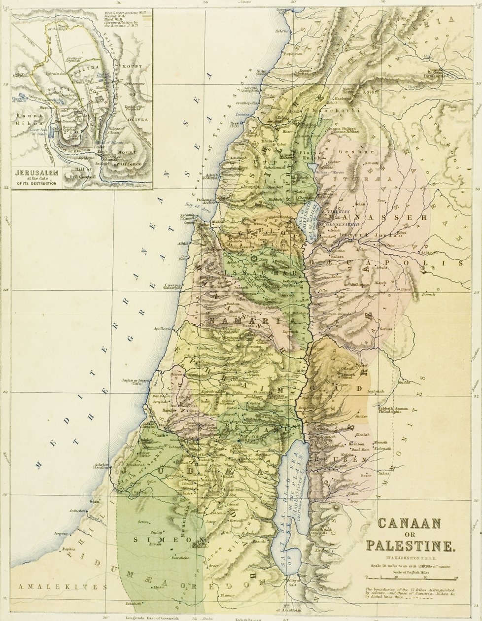 Mapa de Canaán o Palestina, publicado por A.K Johnstone de English School