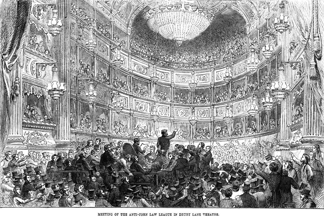 Reunión de la Liga Anti-Corn Law en el Teatro Drury Lane de English School