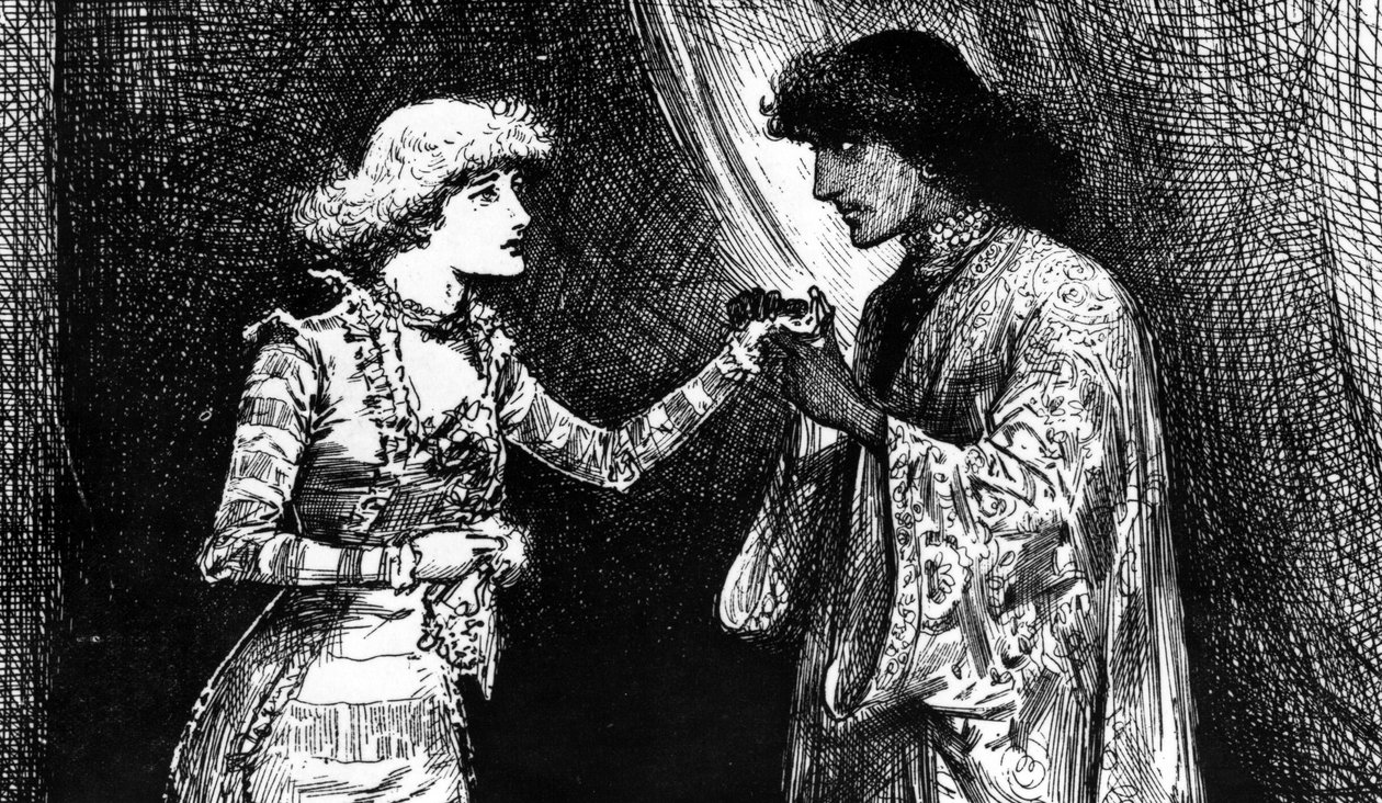 Miss Ellen Terry como Desdémona y Mr. Irving como Otelo de English School