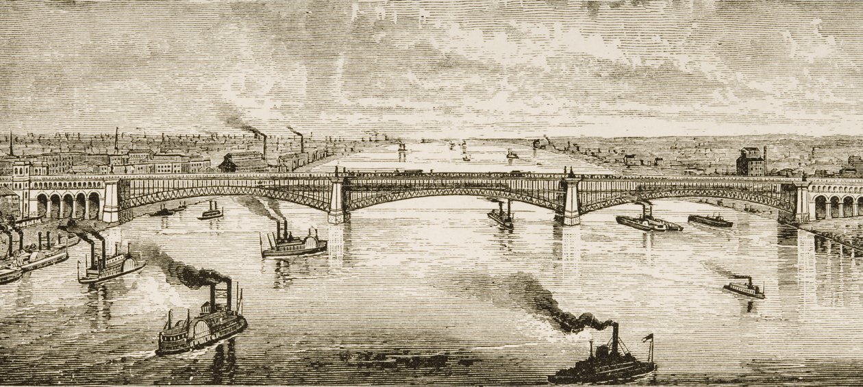 Puente de acero cruzando el río Mississippi en St. Louis, c.1874, de 