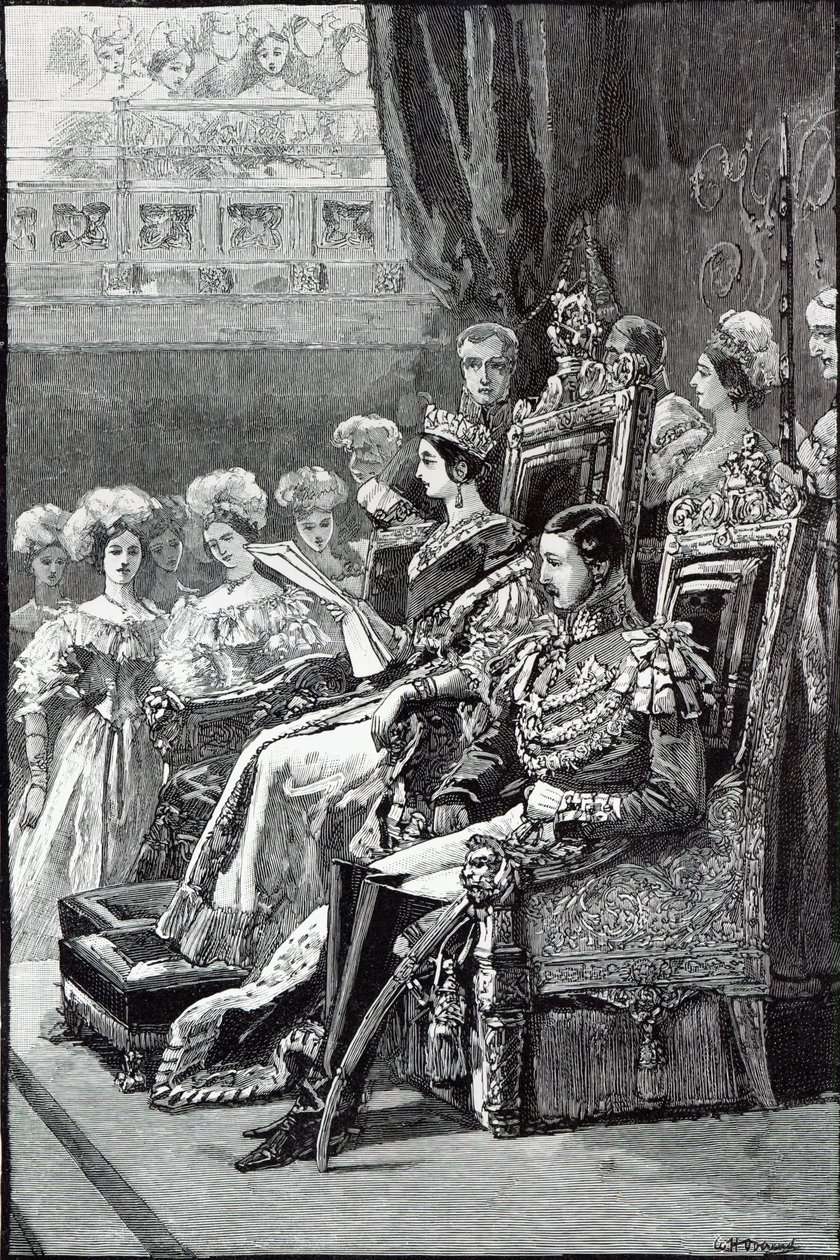 La reina abriendo el parlamento en 1846 de English School