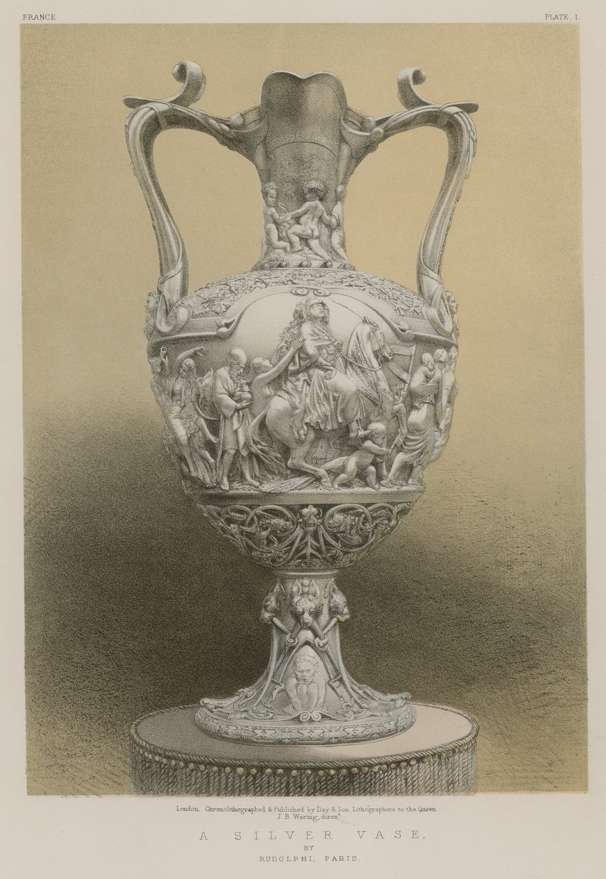Un jarrón de plata de Rudolphi, París (cromolito) de English School