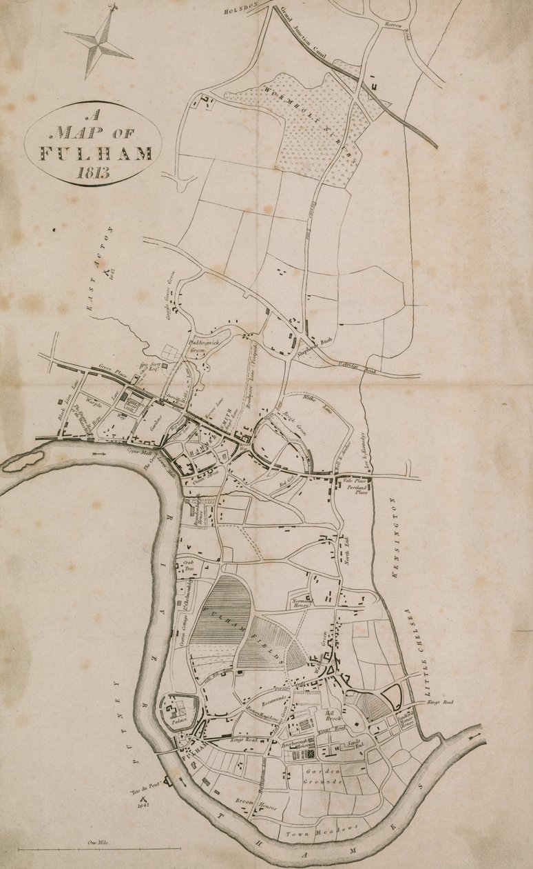 Mapa de Fulham, Londres, 1813 de English School