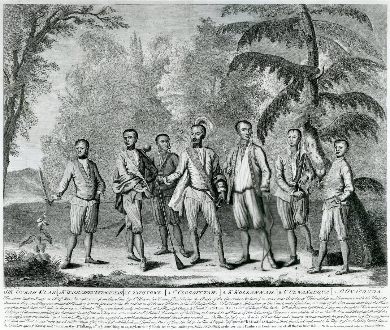 Jefes Cherokee de Carolina, c.1730 (grabado) de English School
