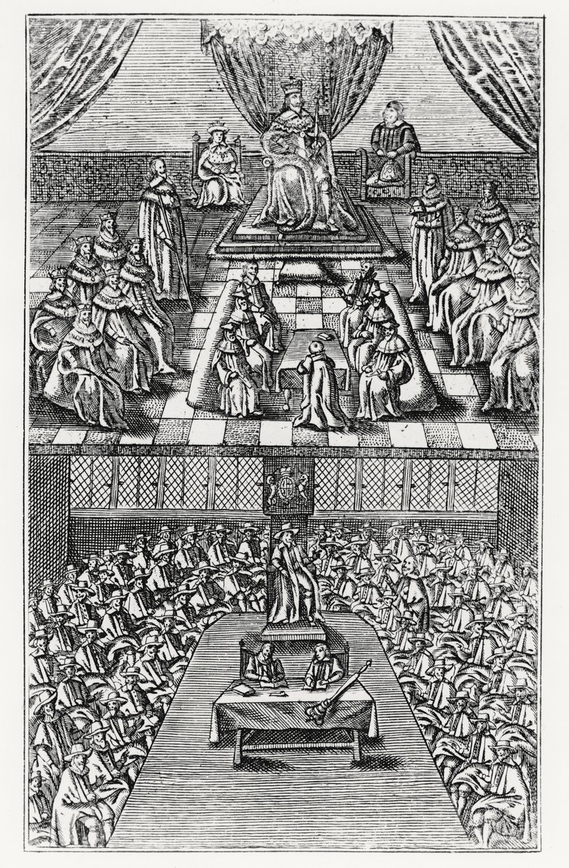 Casas del Parlamento en 1640 de English School