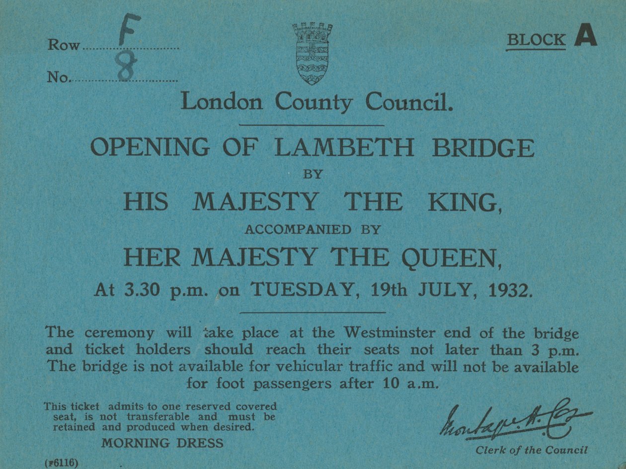 Invitación a la inauguración del Puente de Lambeth de English School