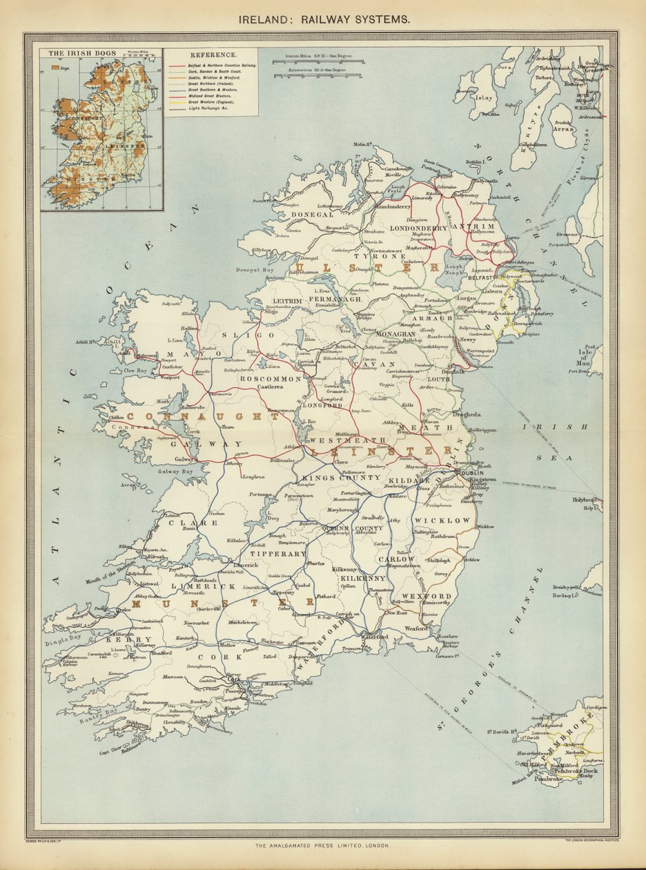 Irlanda, sistemas ferroviarios (litografia en color) de English School