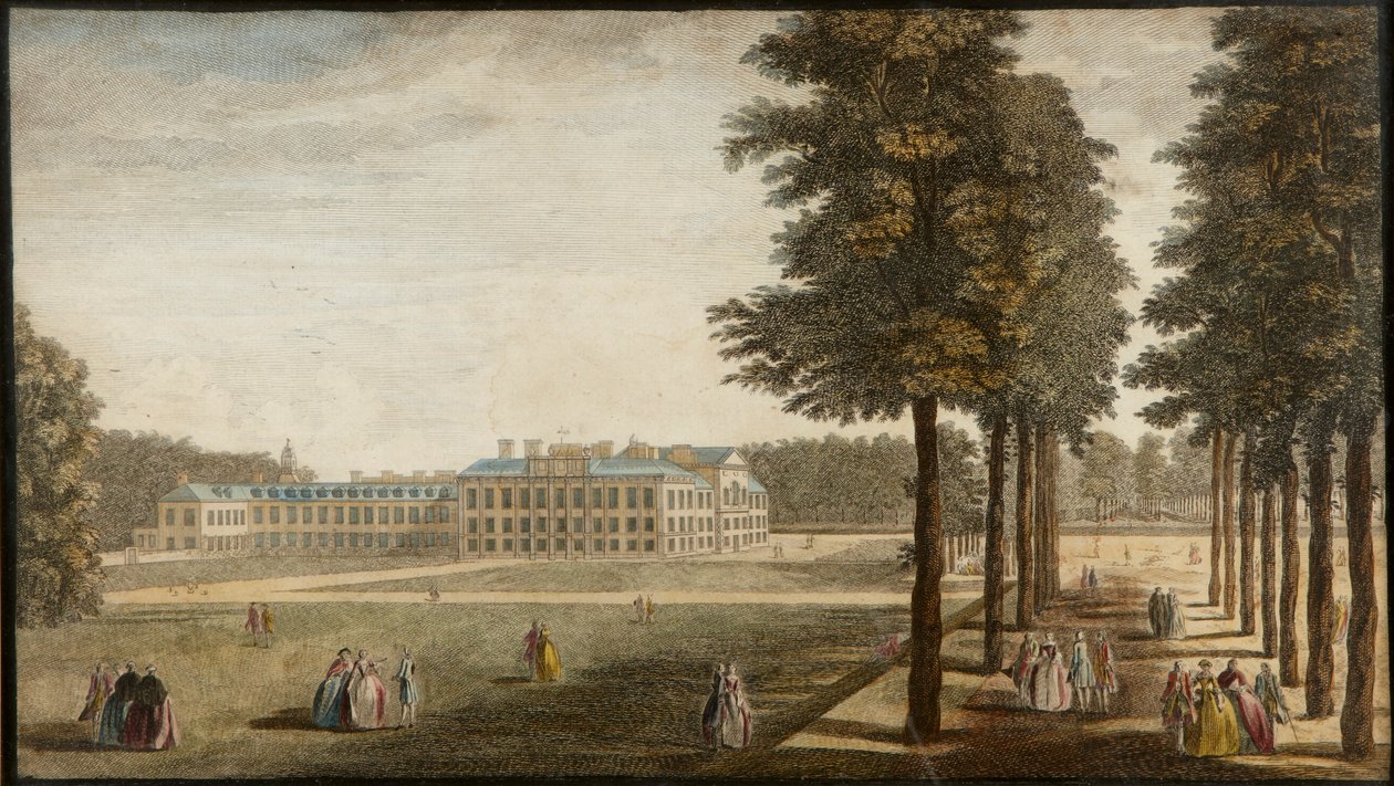 Palacio de Kensington, c.1740-60 (grabado coloreado a mano) de English School