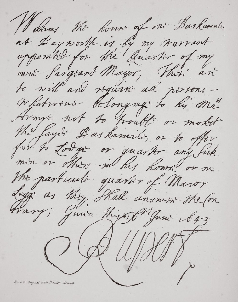 Carta del Príncipe Ruperto, junio de 1643 de English School