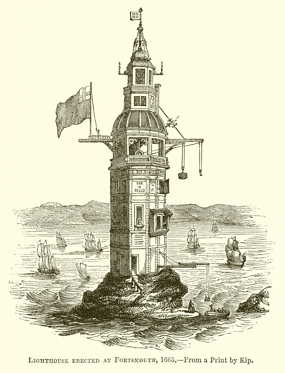 Faro erigido en Portsmouth, 1665 de English School