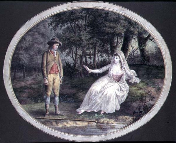 Amantes en un paisaje boscoso de English School