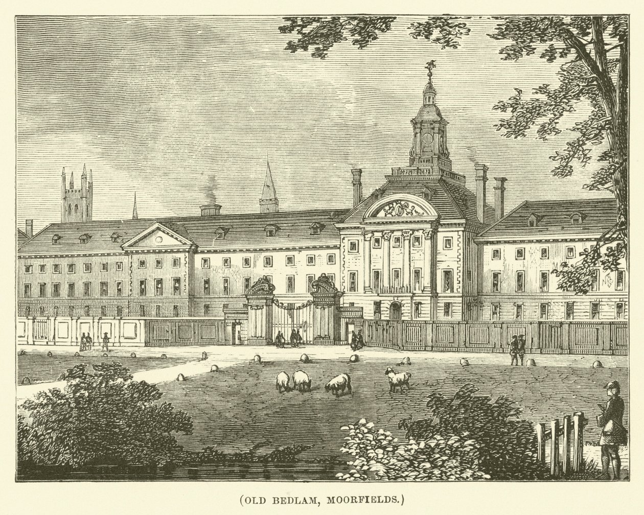 Old Bedlam, Moorfields (grabado) de English School