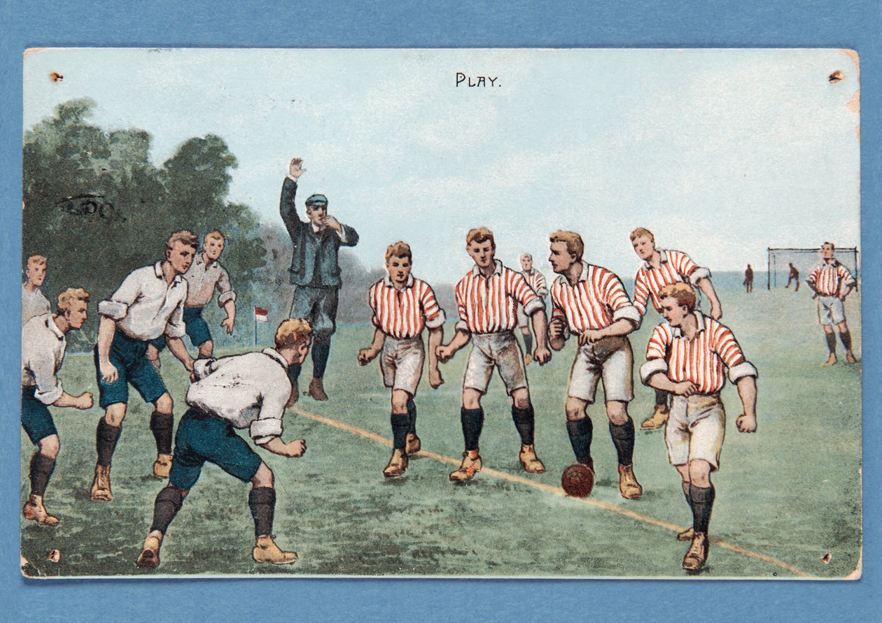 Juega, postal que representa un partido de fútbol de English School