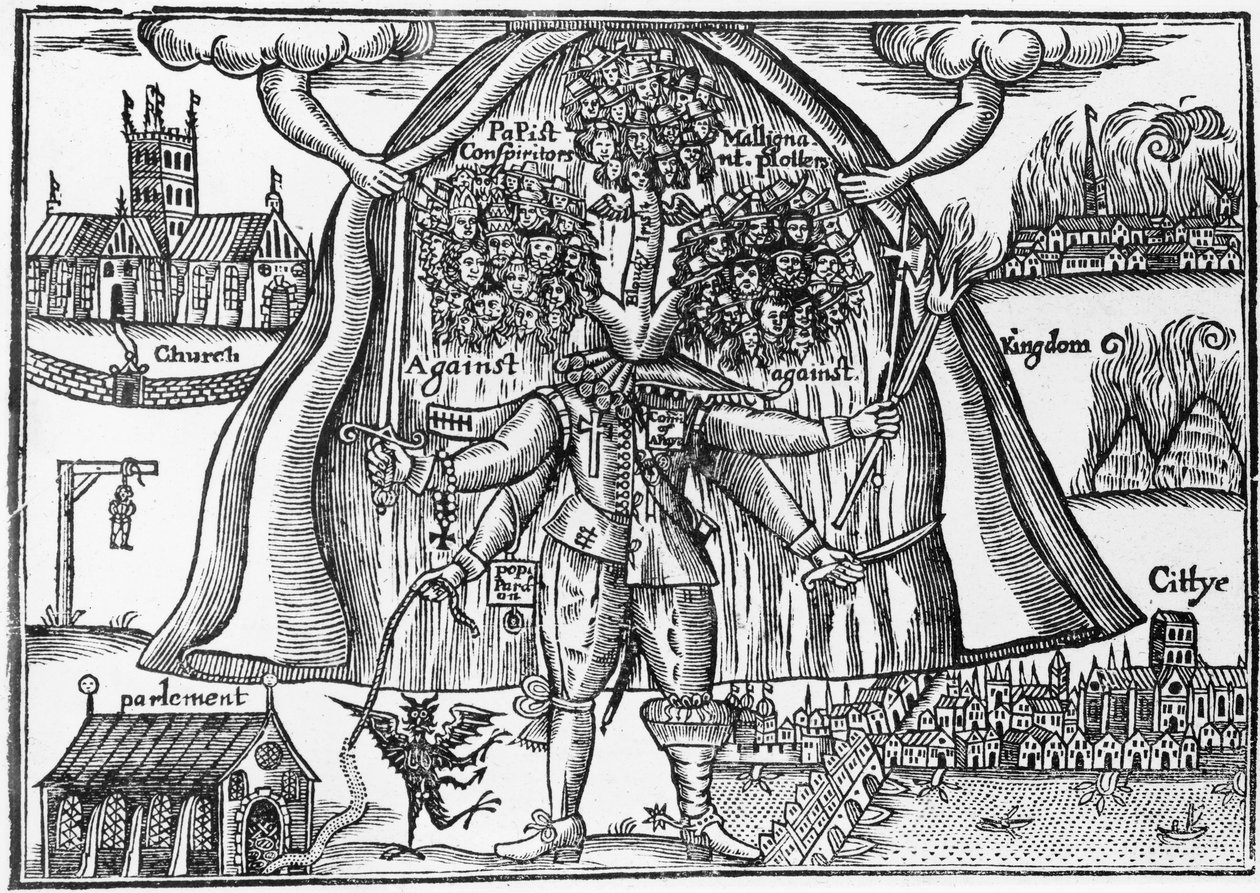 El Monstruo del Reino Desenmascarado desde el Cielo, c.1640-43 de English School