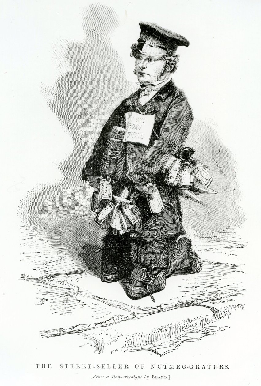 El vendedor callejero de ralladores de nuez moscada, c.1840 de English School