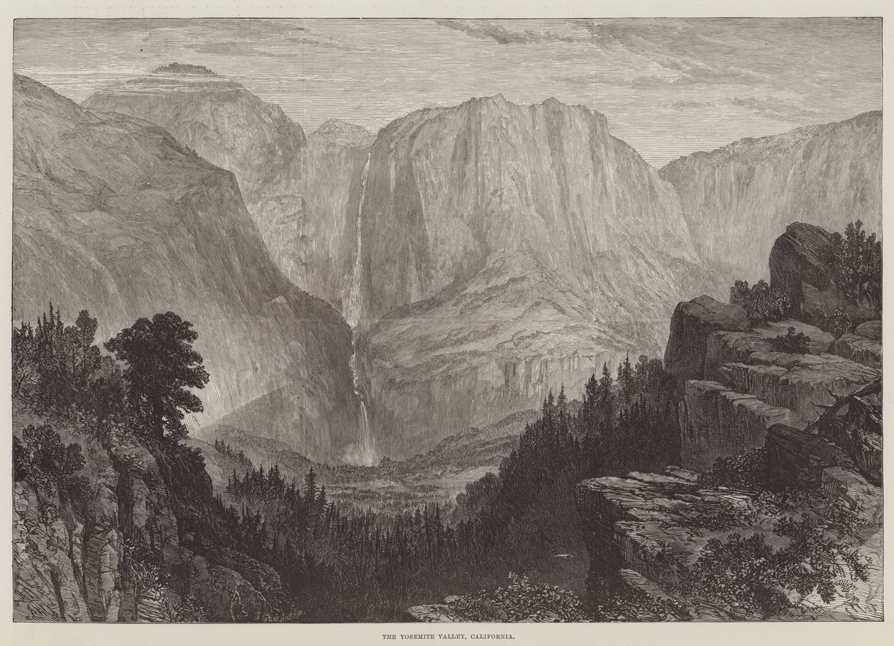 El Valle de Yosemite, California (grabado) de English School