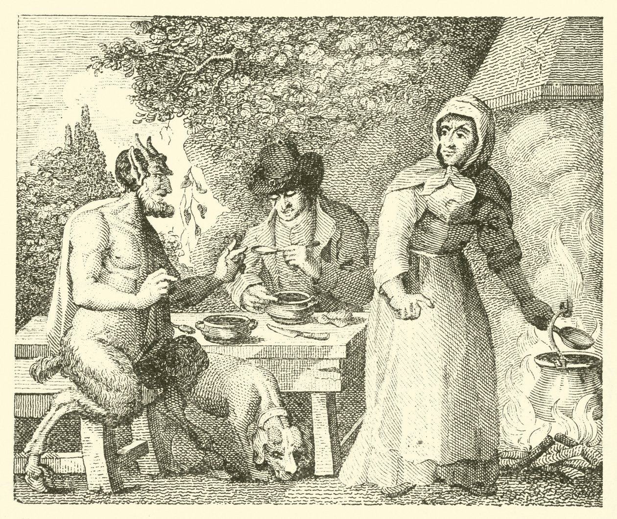 El sátiro y el viajero (grabado) de English School