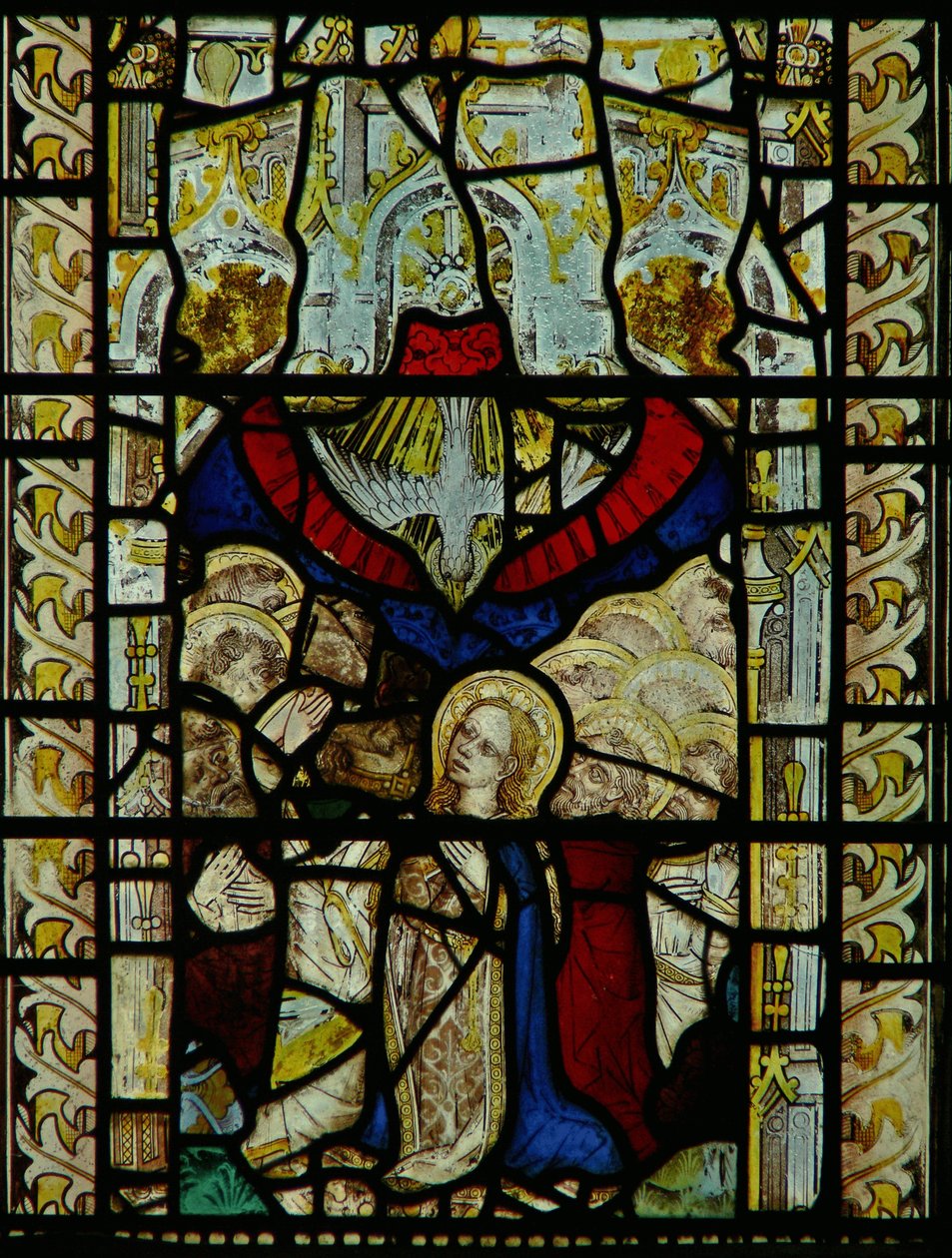 Ventana que representa el Pentecostés de English School