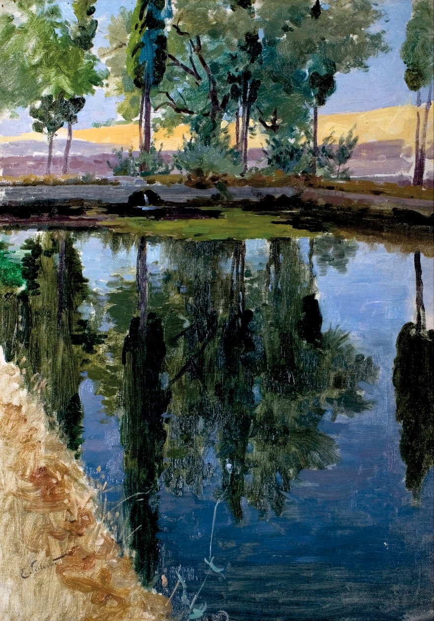 Reflejos de álamos en el río de Enrique Simonet