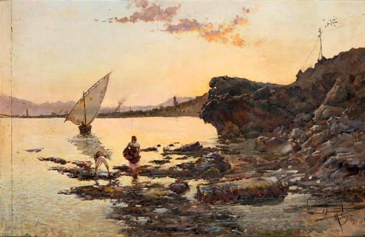 Playa de Málaga al atardecer de Enrique Simonet