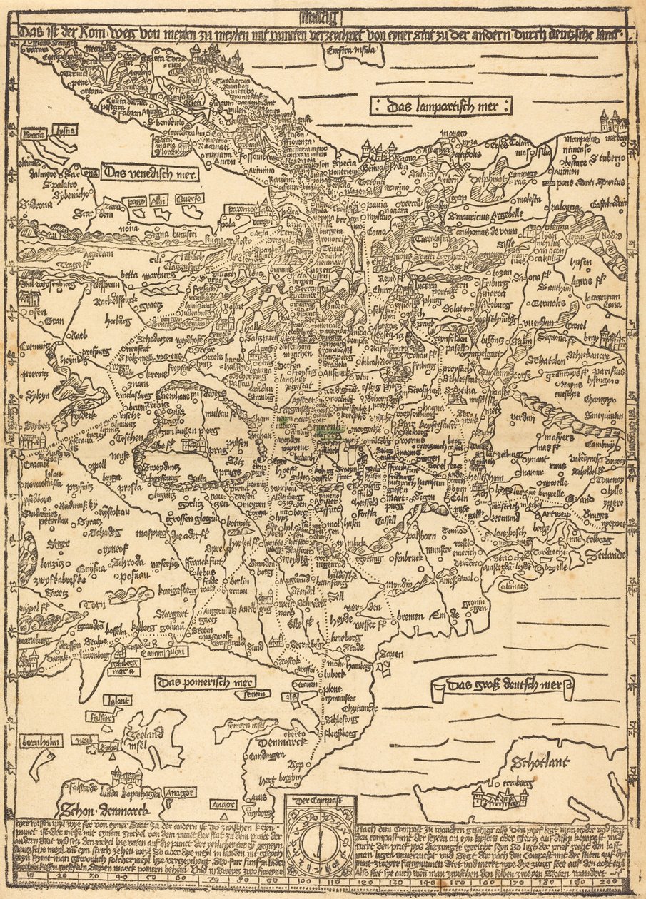 Mapa de carreteras de Europa Central de Erhard Etzlaub