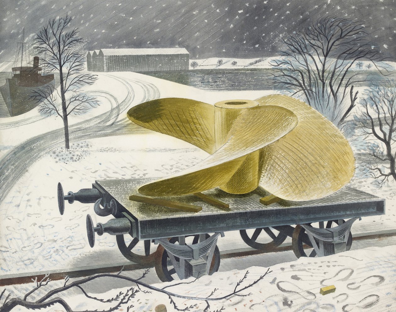 Tornillo del Barco en un Vagón de Ferrocarril de Eric Ravilious