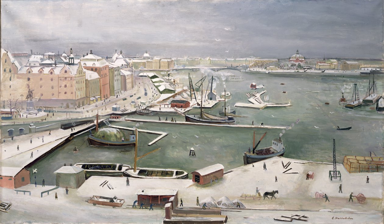Estocolmo en la nieve (óleo sobre lienzo) de Eric Hallström