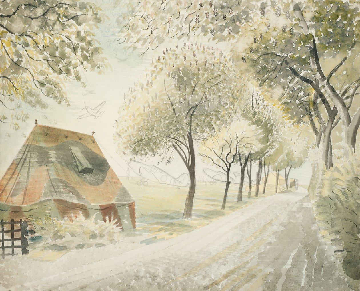 Camino junto a un aeródromo, c.1942 de Eric Ravilious