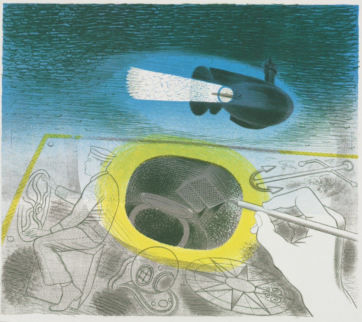 Serie Submarina: Litografía introductoria de Eric Ravilious