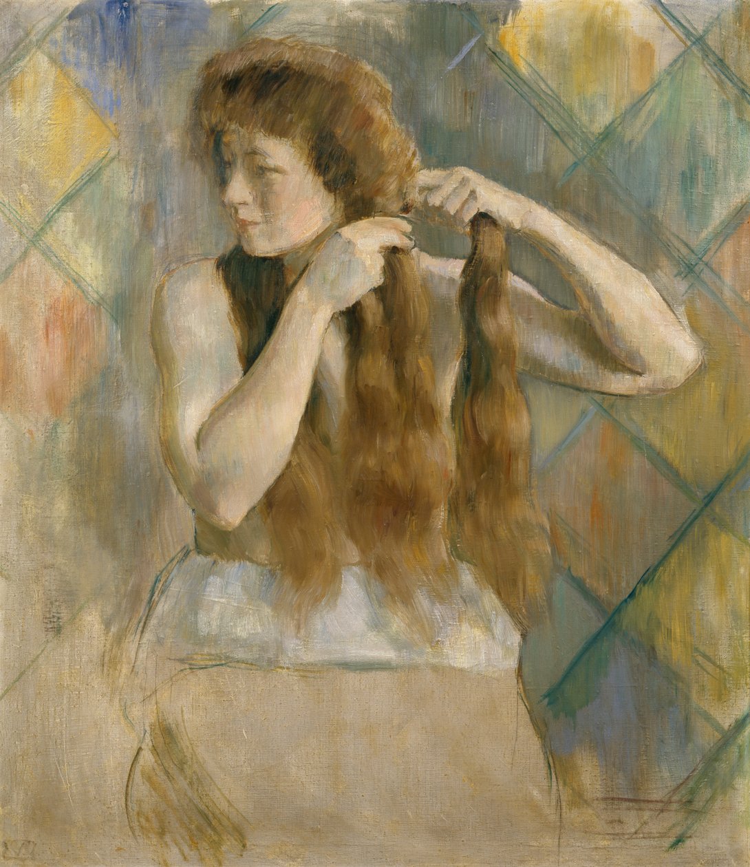 Trenzar el pelo (pintura) de Erik Theodor Werenskiold