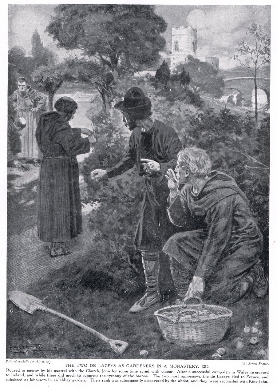 Los dos de Laceys como jardineros en un monasterio AD1210, años 1920 de Ernest Prater