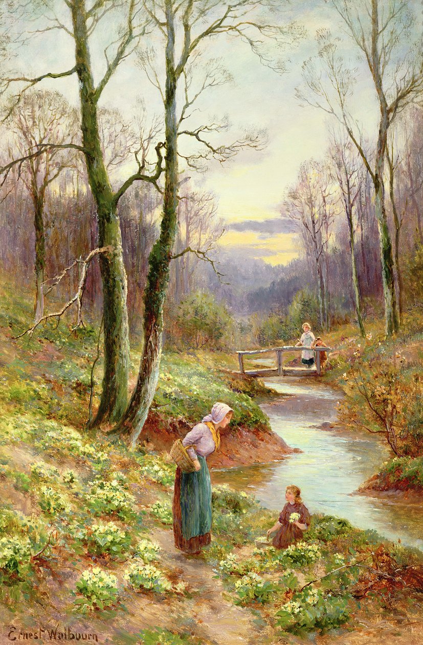Recogiendo prímulas junto al arroyo de Ernest Walbourn