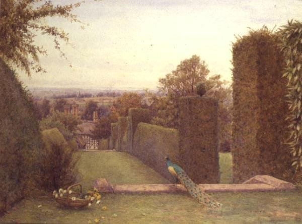 Iglesia de Abberton desde Rous Lench Court de Ernest Arthur Rowe