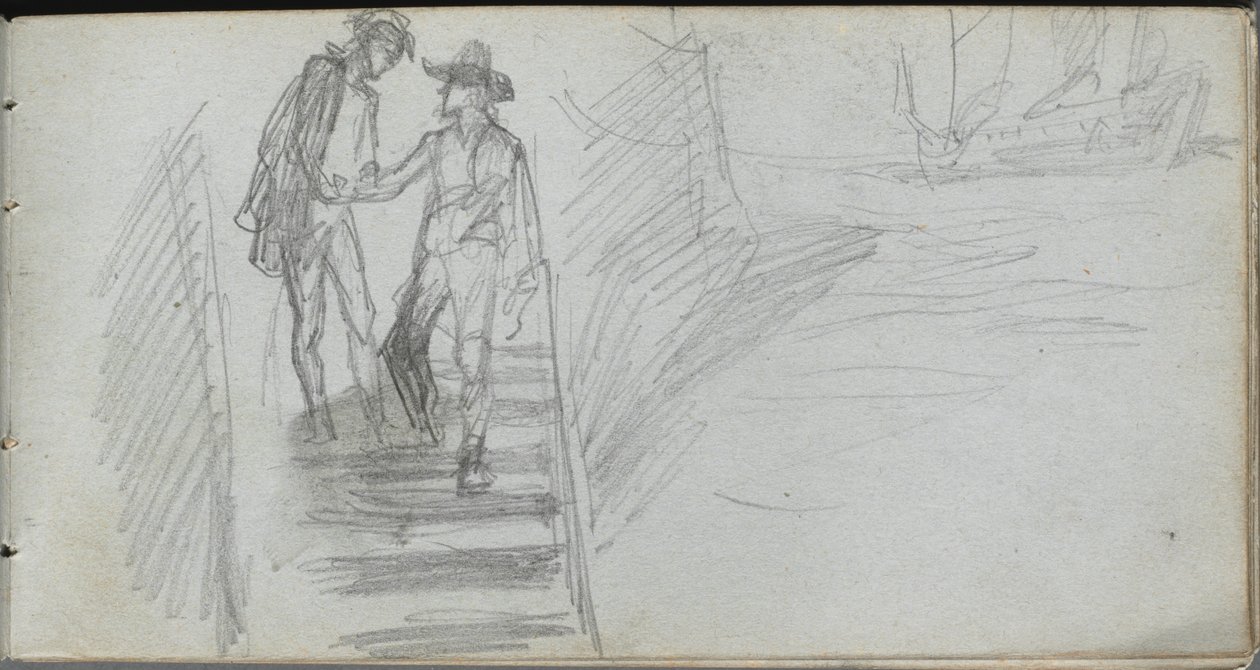Cuaderno de bocetos, página 64: Figuras en una escalera de Jean Louis Ernest Meissonier
