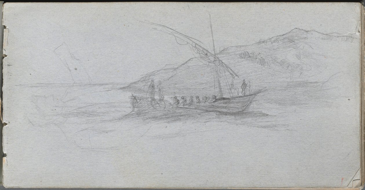 Cuaderno de bocetos, página 88: Paisaje marino y figura de Jean Louis Ernest Meissonier