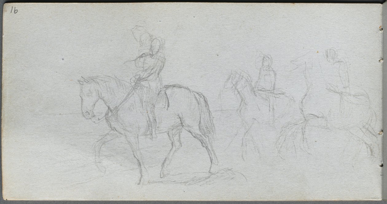 Cuaderno de bocetos, página 91: Figuras a caballo de Jean Louis Ernest Meissonier