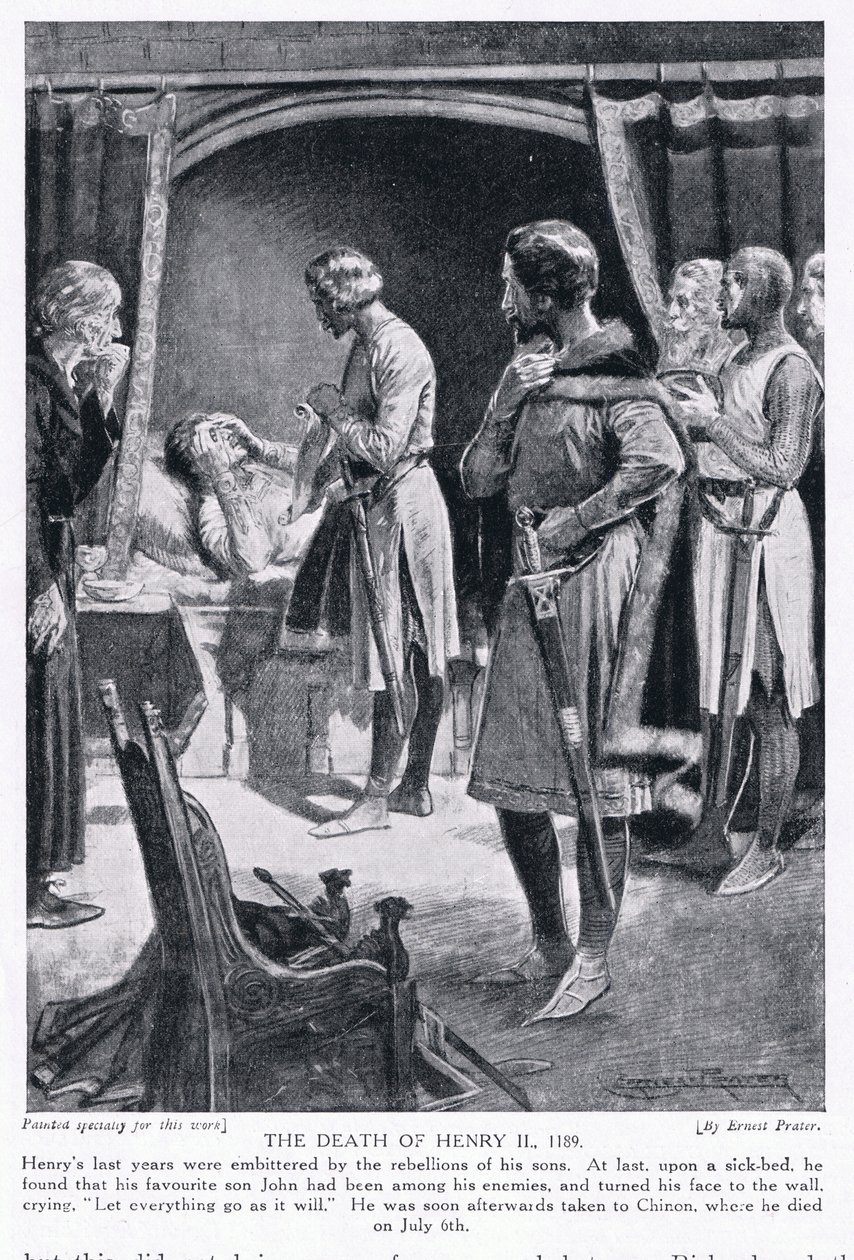 La muerte de Enrique II, 1189 d.C., años 1920 de Ernest Prater