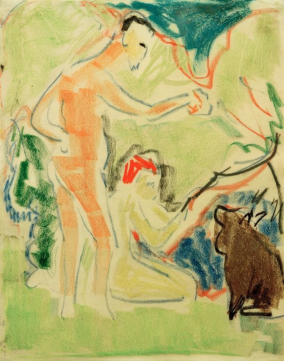 Bañistas con perro en Moritzburg de Ernst Ludwig Kirchner