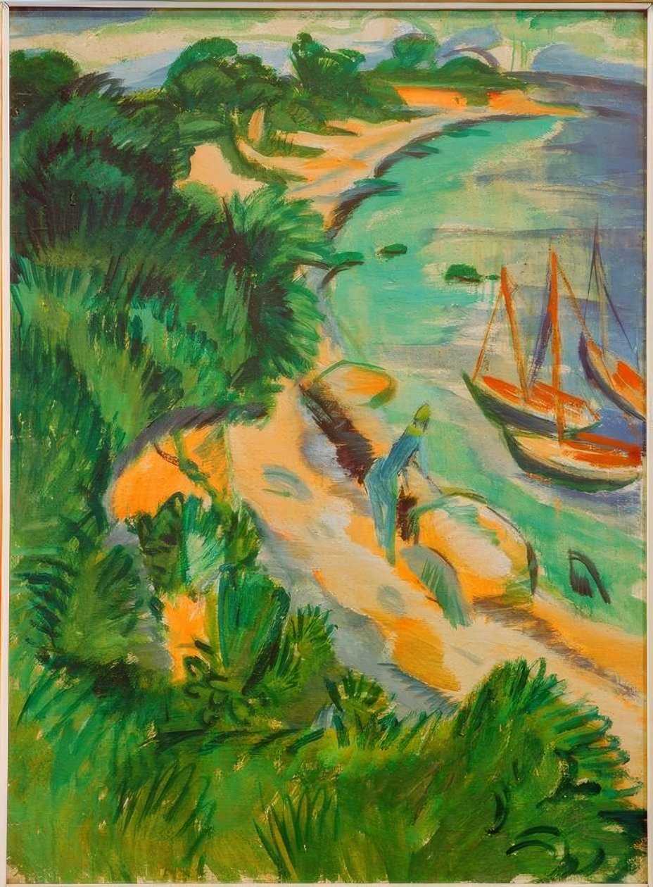 Bahía de Fehmarn con barcos de Ernst Ludwig Kirchner