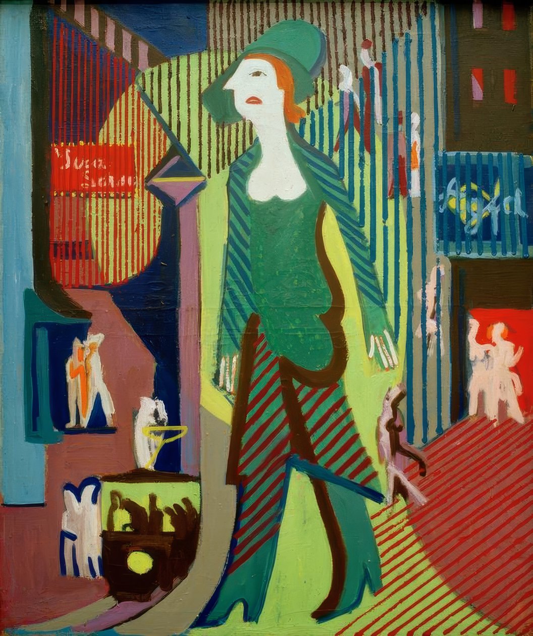 Mujer cruzando la calle de noche; Mujer nocturna de Ernst Ludwig Kirchner